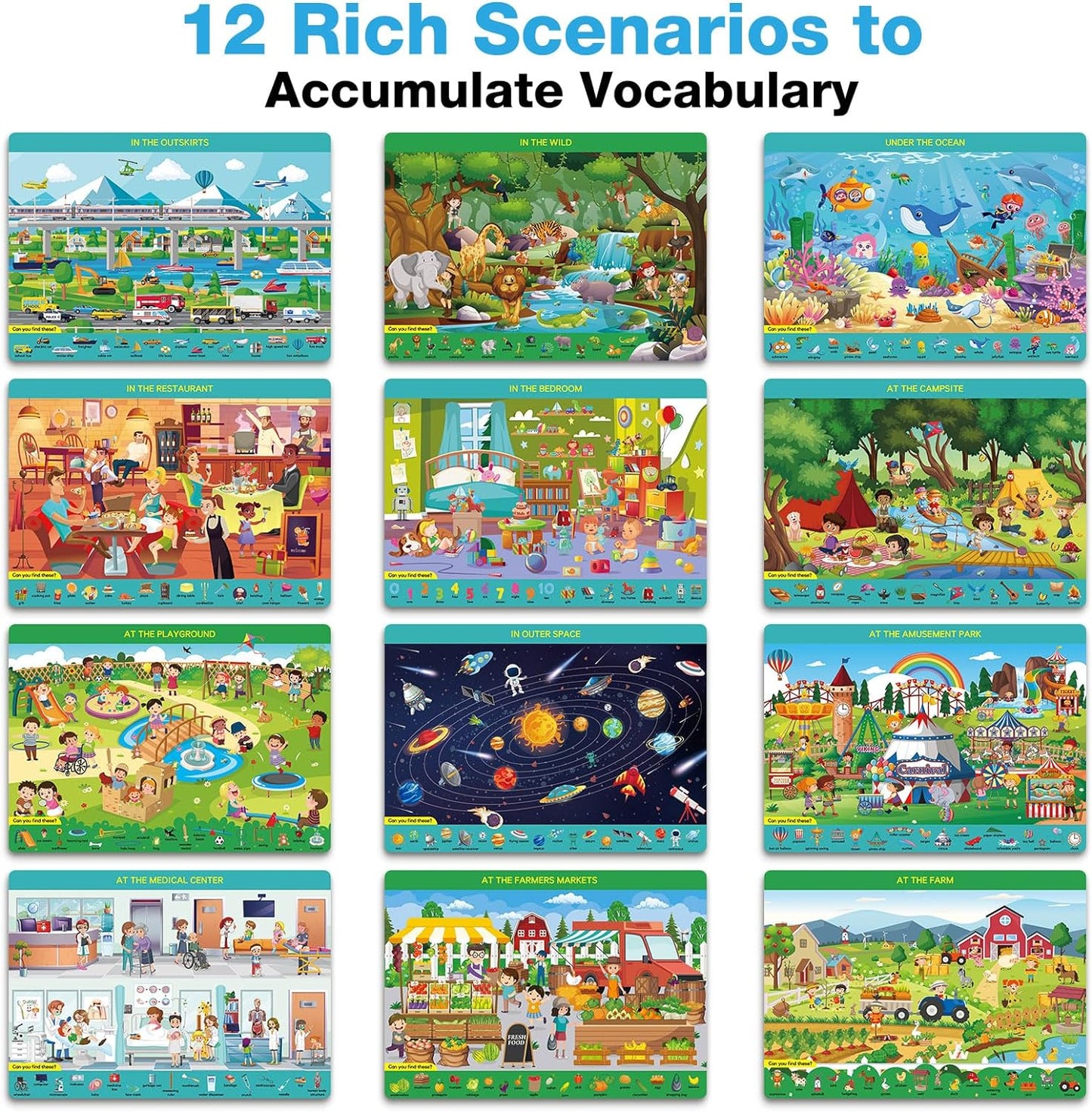 Style-Carry Educational Game for Kids, Search and Find Toy for Toddler 3 4 5 6 7 Years Old Reusable Preschool Learning Activity Mats, Kindergarten Gift for Boy Girl Ages 3-6