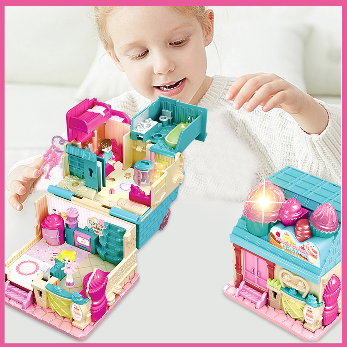 Toys for Girls Ages 3-8, Mini Doll House Pretend Play Toy with Light and Music Toys for Girls 3-8 Years Old Birthday Christmas Gifts