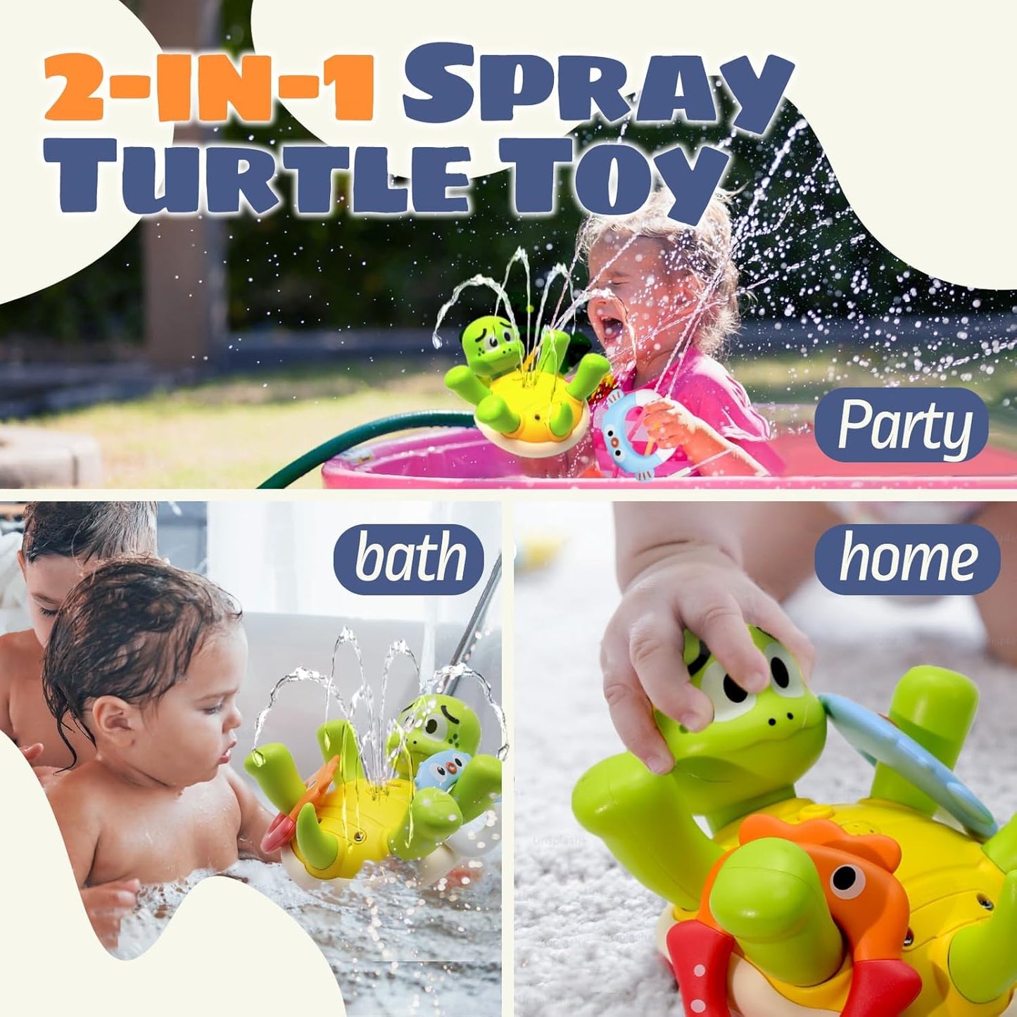 Bath Toys for Toddler 1-3, Sprinkler Turtle Bath Toy with 5 Rings, Spray Wter Toys for Kids Ages 1 2 3 4 5 Year Old Girl Boys Gifts