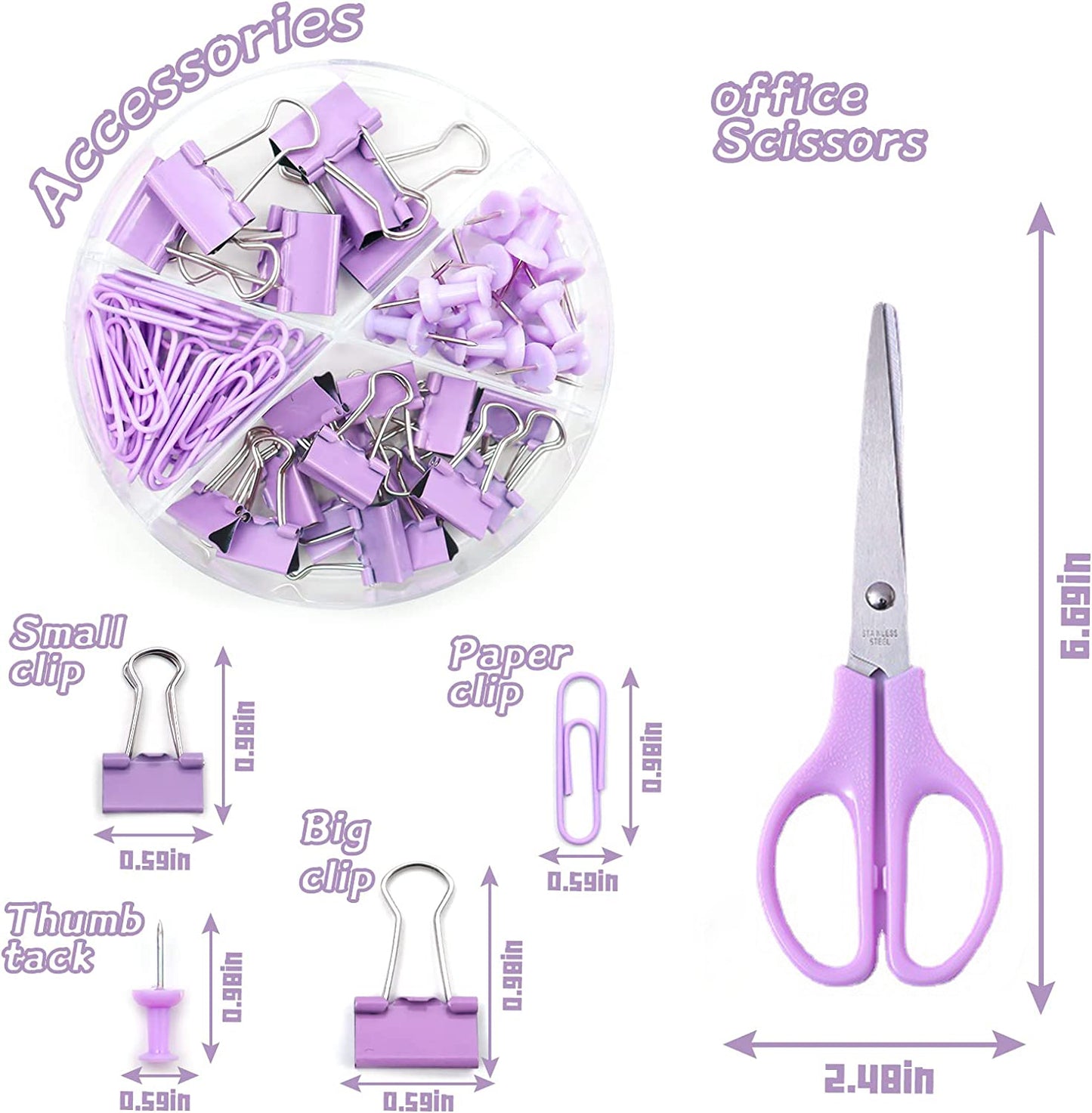 Office Supplies Set, Desk Organizers and Accessories Kit with Staple Remover, Stapler, Tape Dispenser, Staples, Clips, Scissor and Tabs Supplies
