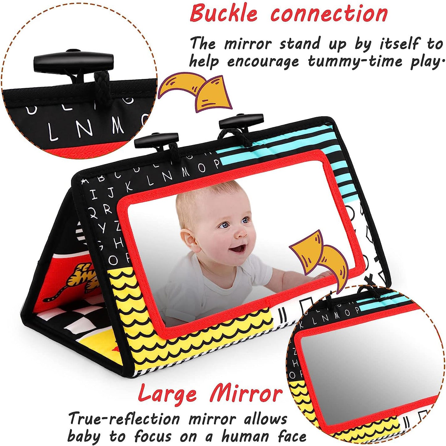 Tummy Time Mirror Newborn Toys Infant Toys 0 3 6 9 Months, Baby Toys 0 6 Months, Black and White High Contrast Baby Toys 0 3 4 6 9 12 Month Boys Girls Sensory Toy