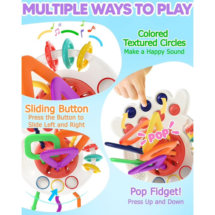 Baby Sensory Toys 6-12 Months,Pull String Teething Toys for 1 Year Old Boys Girls Gifts