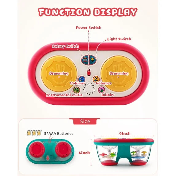 Style-Carry Baby Toys for 6-12 Months, Toddler Musical Instruments Toys, Rotating Light Up Learning Toys, Drum Toy for 1 Year Old Boys Girls