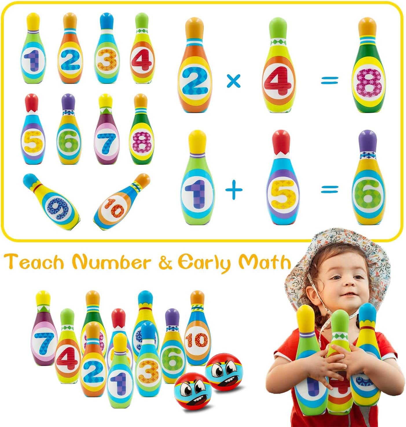 INvench Bowling Set for Kids,Bowling Toys for 3 4 5 6 Years,Indoor Outdoor Toys