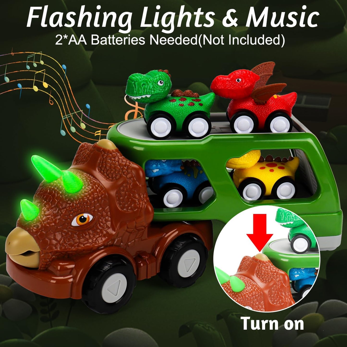 Dinosaur Transport Carrier Trucks for Toddlers 1-3 with Music & Lights Boy Toys Age 2-4 Year Old Dinosaur Toys for Kids 2-4 Christmas Birthday Gifts