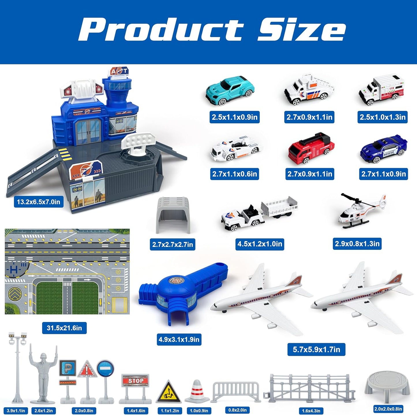 Airplane Toys for Toddlers 2-4, Airplane Toy Set with Trucks Signs and Airport Playmat, Toys for Boys Christmas Birthday Gift