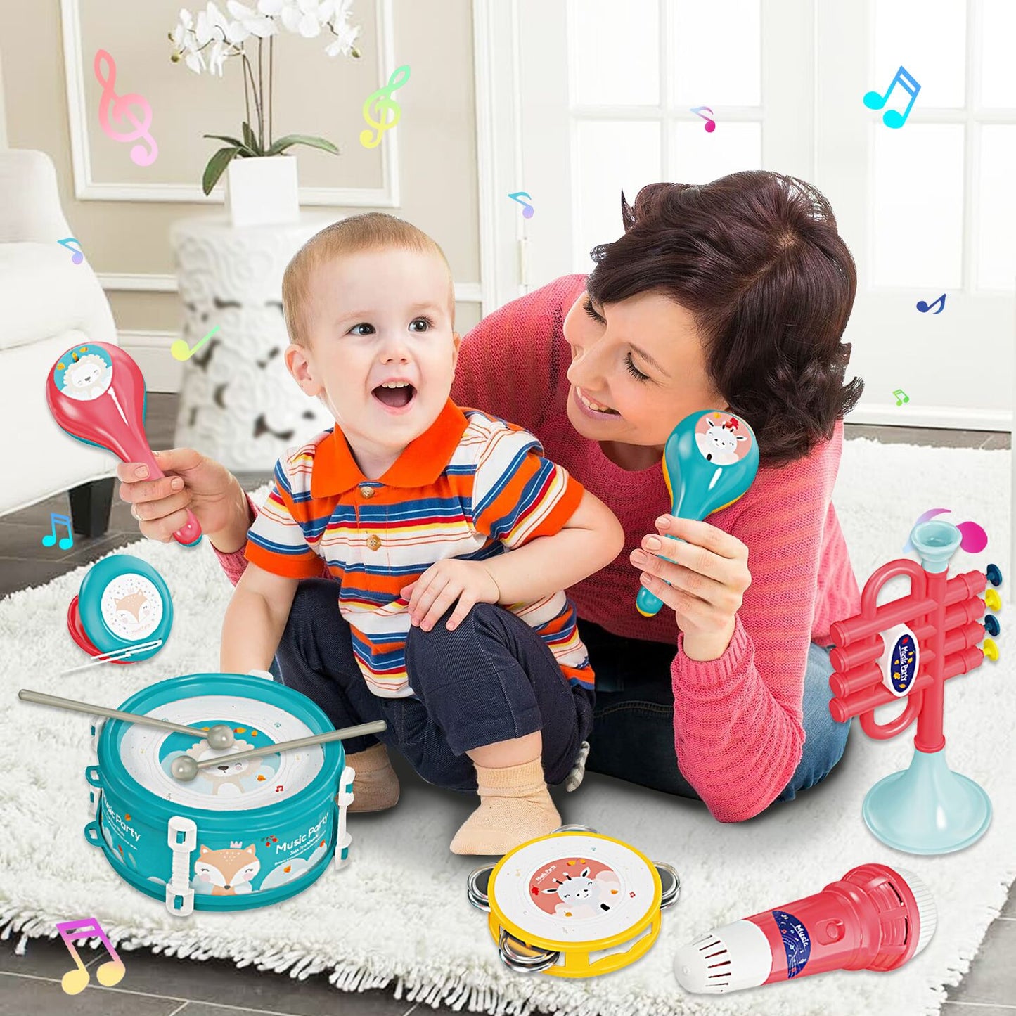 Musical Instruments Set, 8 in 1 Musical Toy for Toddlers 1-3, Baby Toys for 12-24 Months, Learning Toys for 1 2 3 Year Old Boys Girls