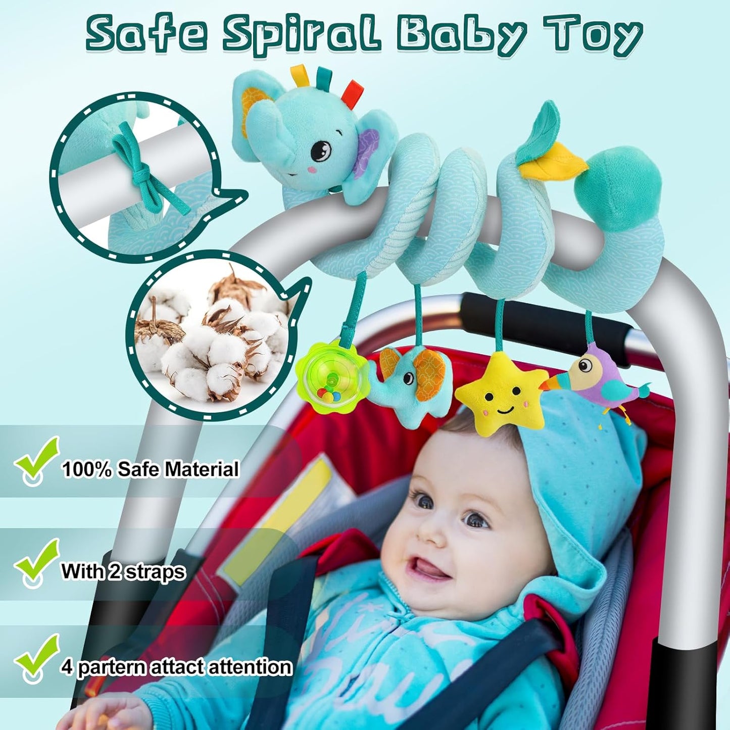 Baby Toys 3-6 Months,Toddler Car Seat Toys 3 4 5 6 Months, Stroller Toy with Teether Rattles Toys for Infant 3-6 Months Christmas Gifts