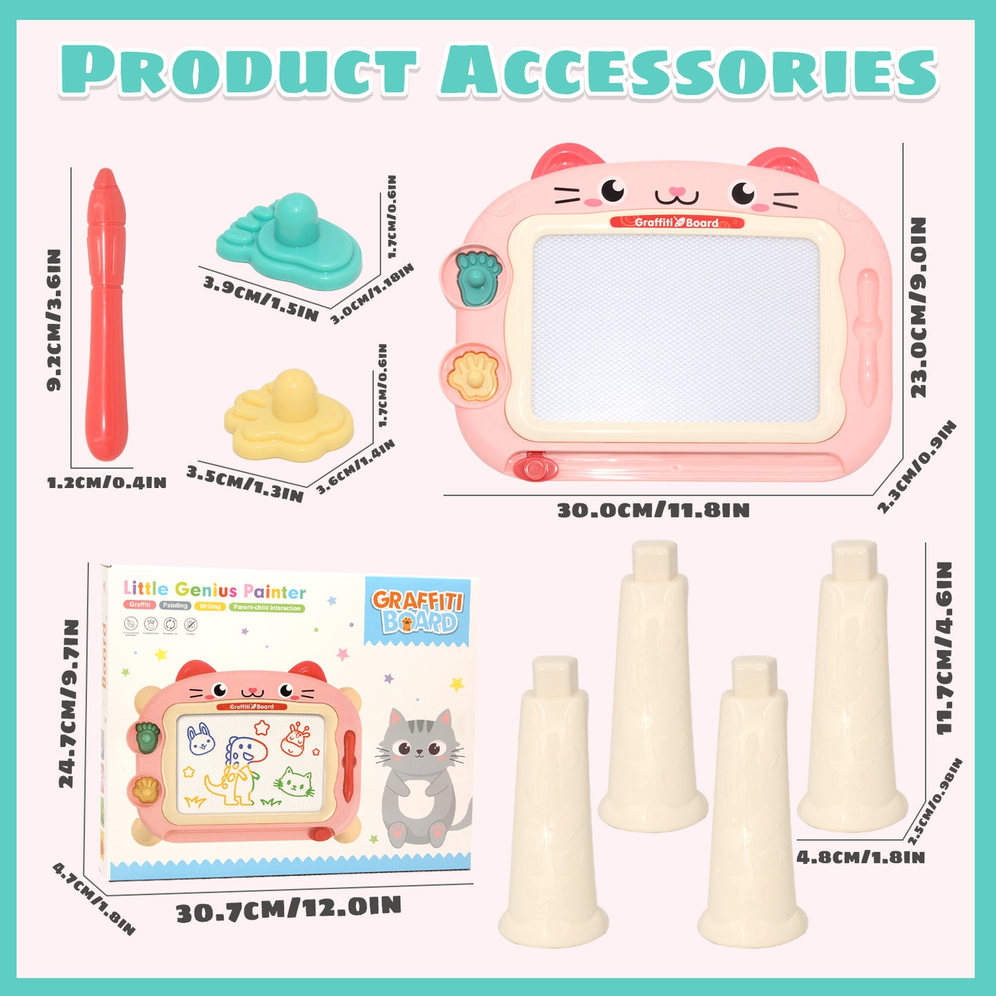 Drawing Doodle Board Toys - Learning Toys for 1 2 3 Year Old Girls - Educational Toys for Toddlers 1-3 (Pink)