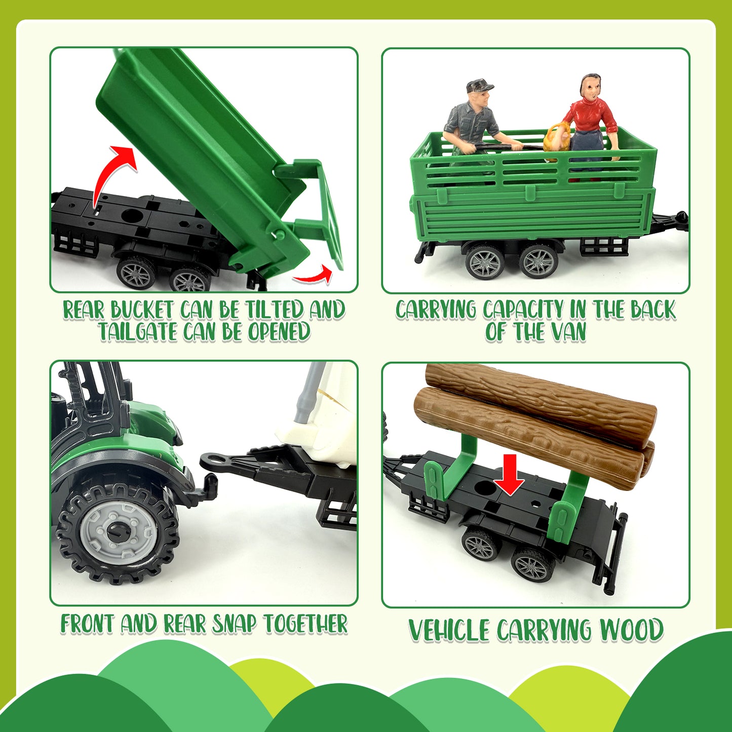 4 Pcs Farm Tractor Toy, Toddlers Farm Toys Tractor Vehicles with Trailer, Truck Toys for Kids 3-6 Years Old, Birthday Gift & Party Favors