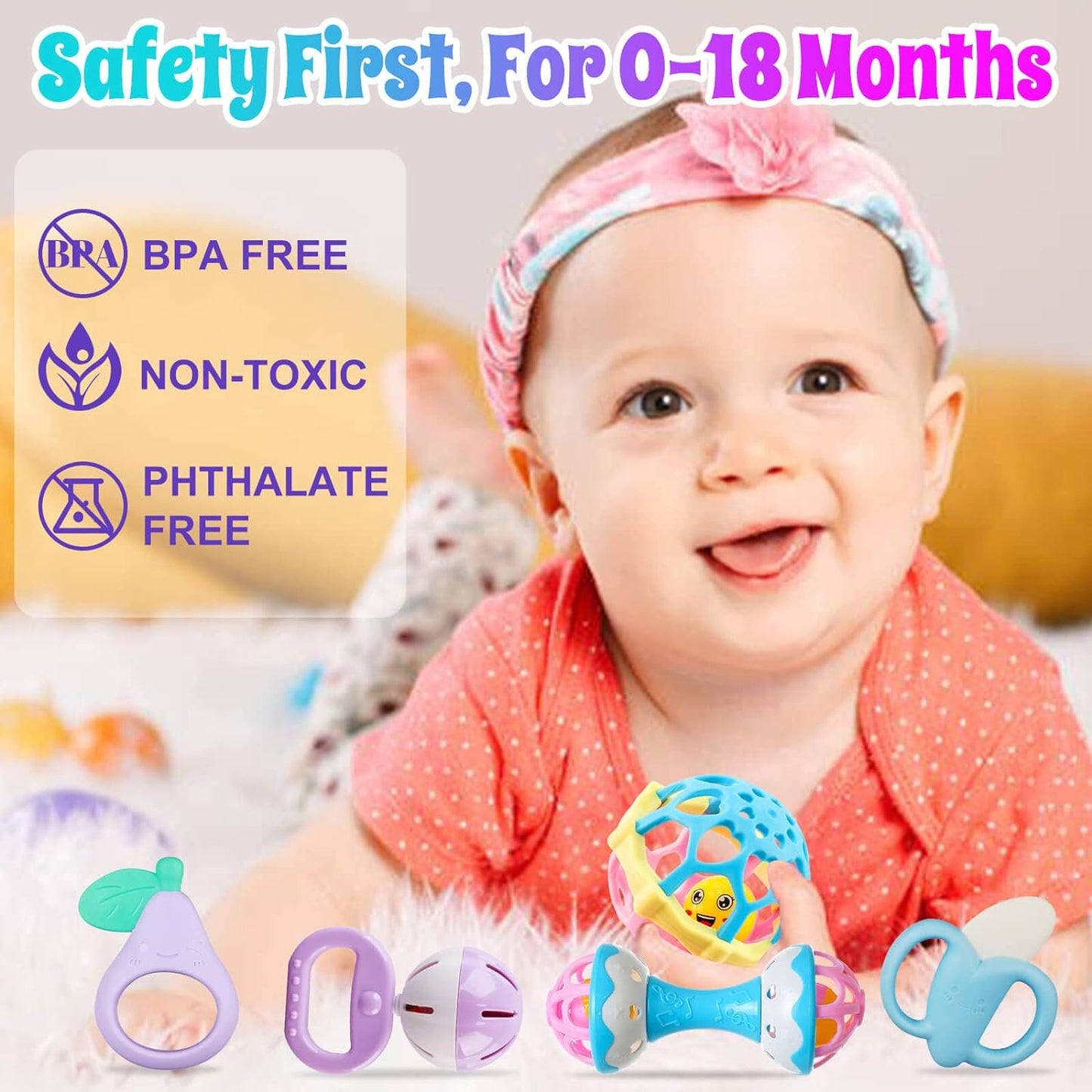 Baby Toys 6-12 Months - 15 PCS Teether Rattle Sensory Toy for 3-6 Month Baby Boy Girl Christmas Gifts Wrist Socks for Baby Shower Gift