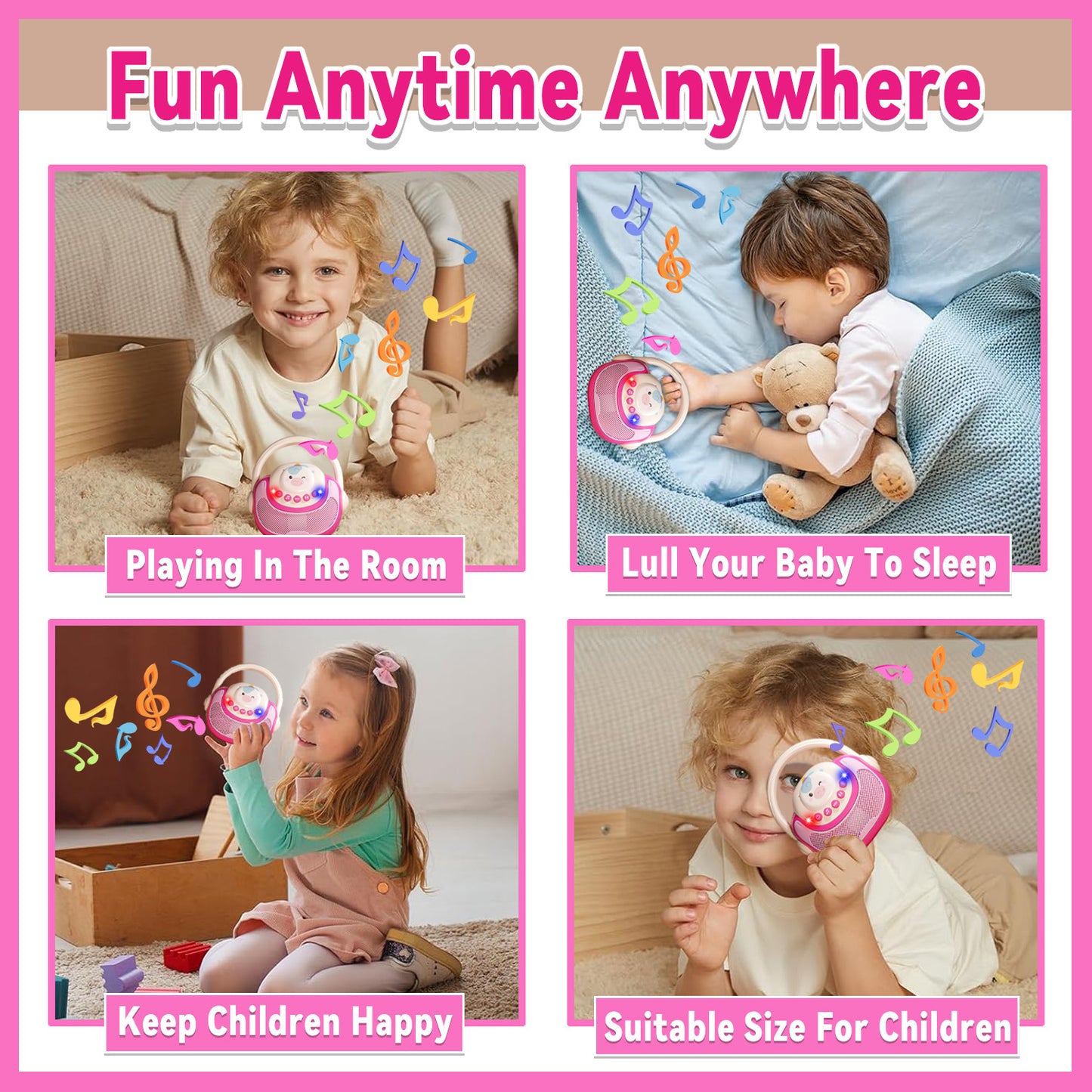 Kids Music Player with LED Lights & Recording, Singing, Stories- Musical Toys for Toddlers 1-3-5, Baby Learning Toys for 1 Year Old Birthday Gifts for 1 2 3 Year Old Girls Boys