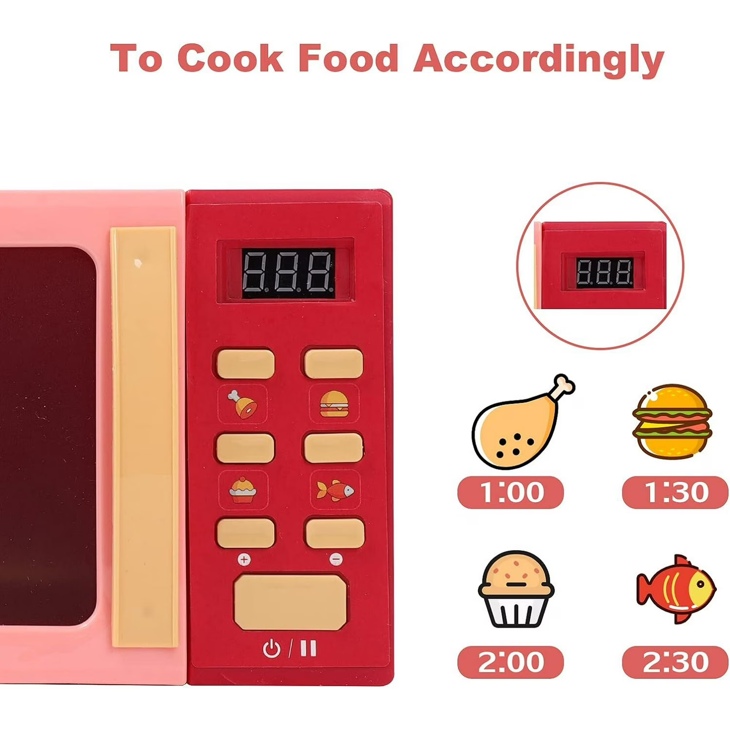 Kids Microwave Toy, Play Kitchen Accessories and Play Food for Toddlers 3-6 Year Old Girls Boys