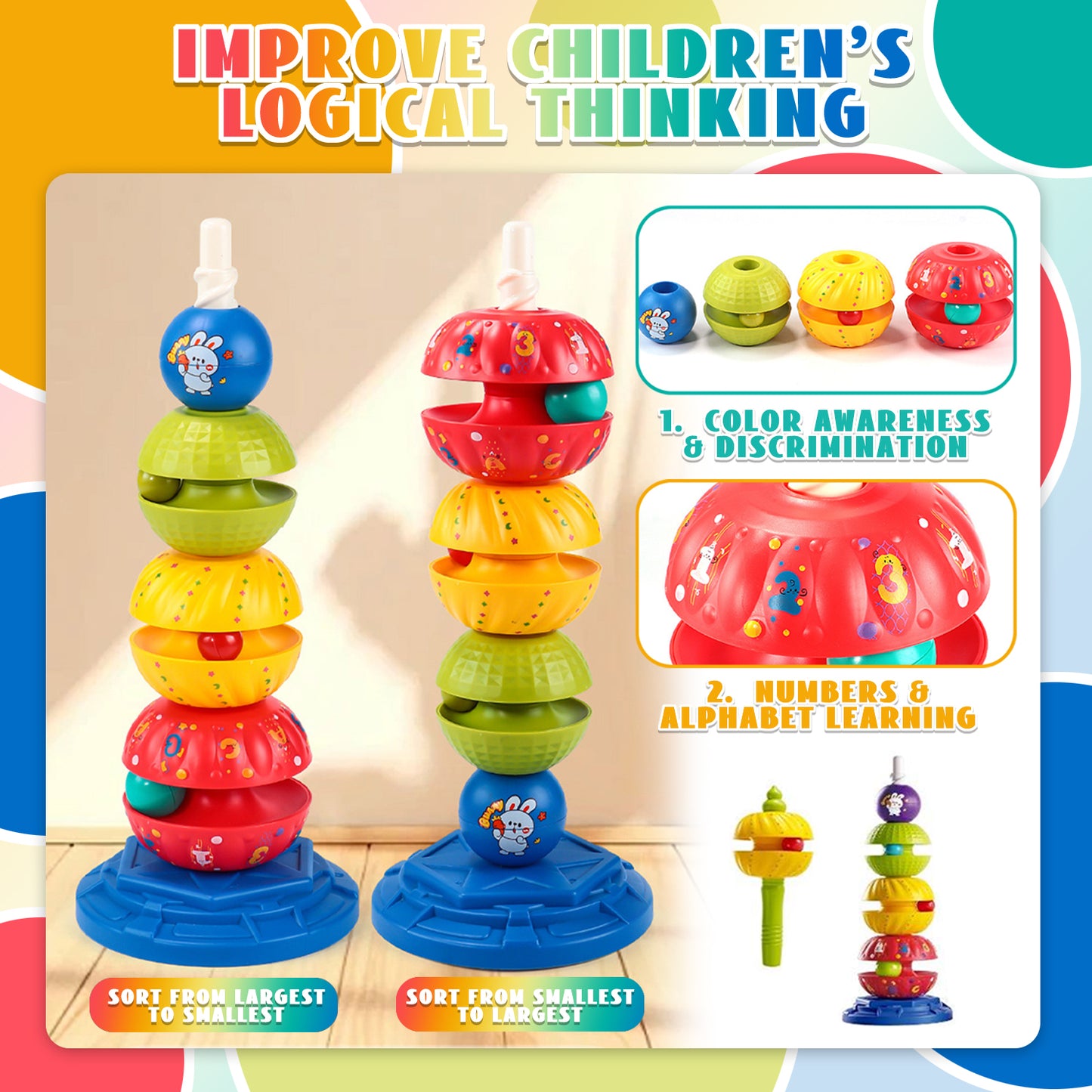 Baby Toys for 12-24 Months, Montessori  Spinning Stacking Toys for 1 Year Old, Shape Sorter Toy for Toddlers 1-3, Learning Toys for 1 2 3 Year Old Boys Girls