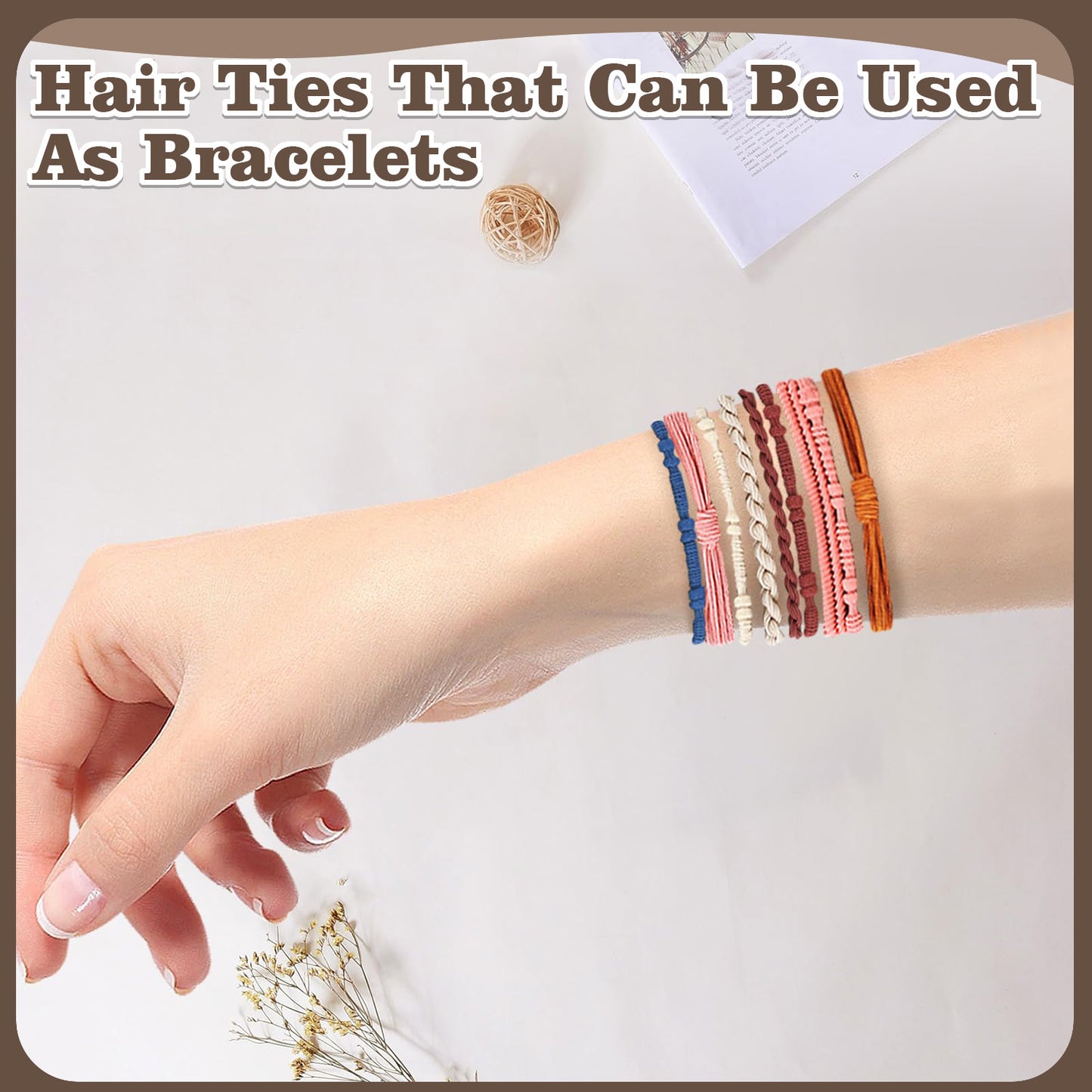48 Pcs Boho Hair Ties, Cute Rubber Bands No Hair Damage, Elastic Hair Tie Bracelets for Thick, Thin, Braiding Hair, Ponytail, for Women Girls Hair Accessories
