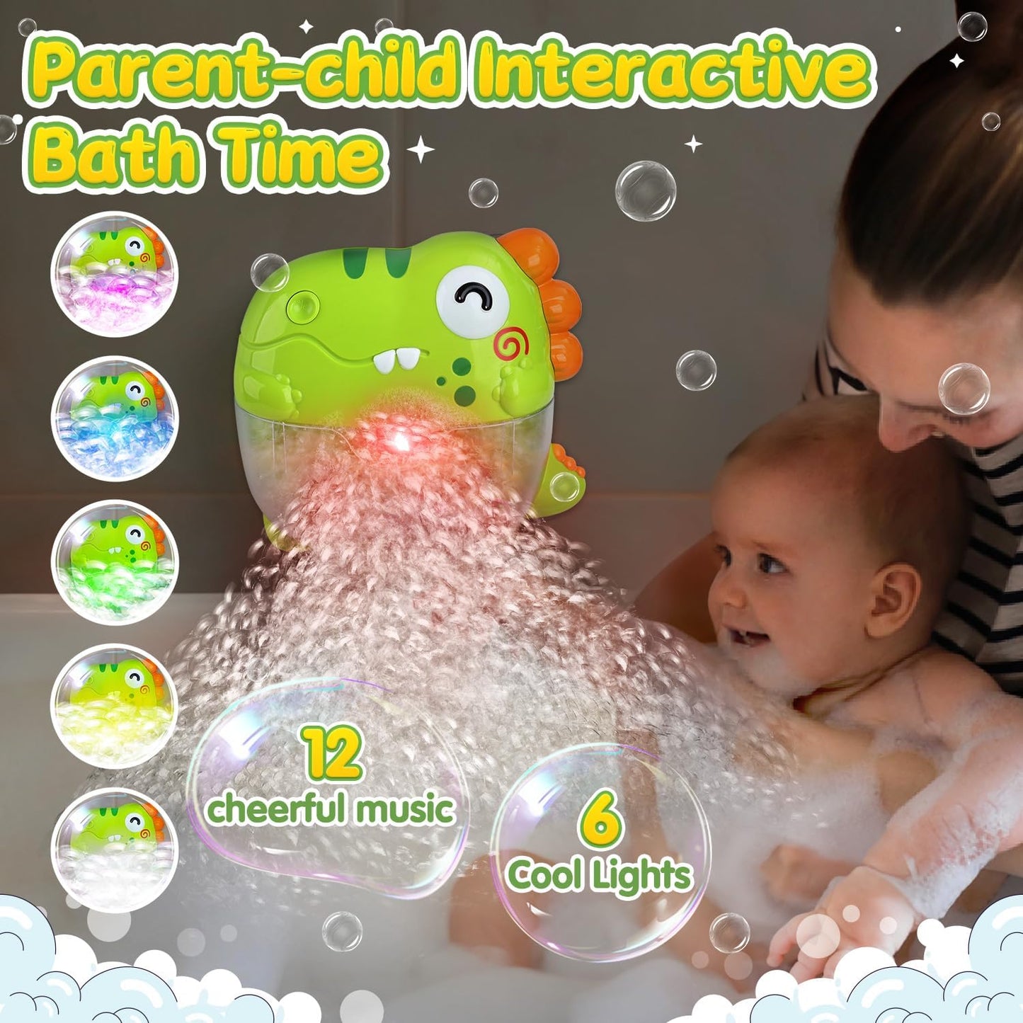 Baby Bath Toys, Dinosaur Bubble Machine Toys with Music, Light Up Bathtub Toys for Toddlers 1 2 3 Years, Bubble Maker Gift for Boys Girls
