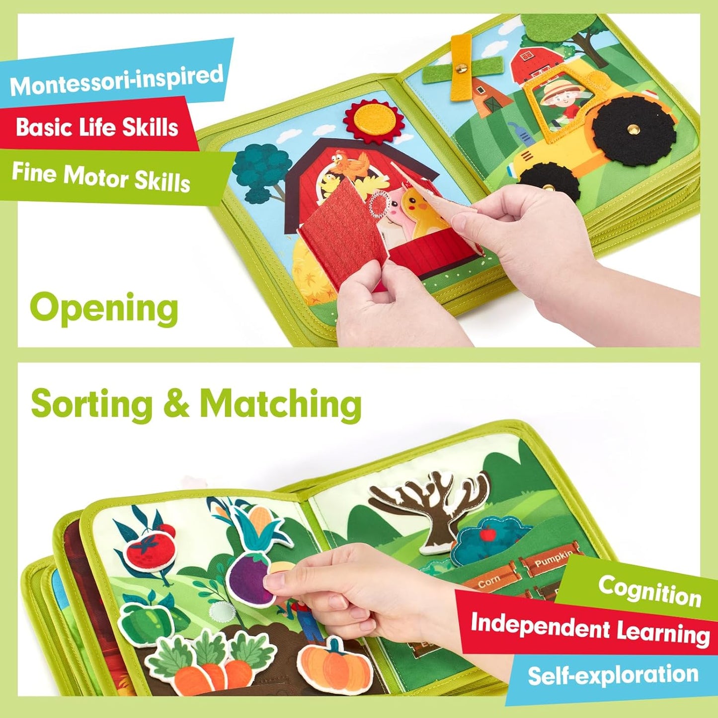 Montessori Sensory Toy for Toddlers 1-3, Busy Board Learning Toys for 1 2 3 Year Old Girls Boys, Toddler Activity Toys for Girls 2 3 4 5 6 Year Old