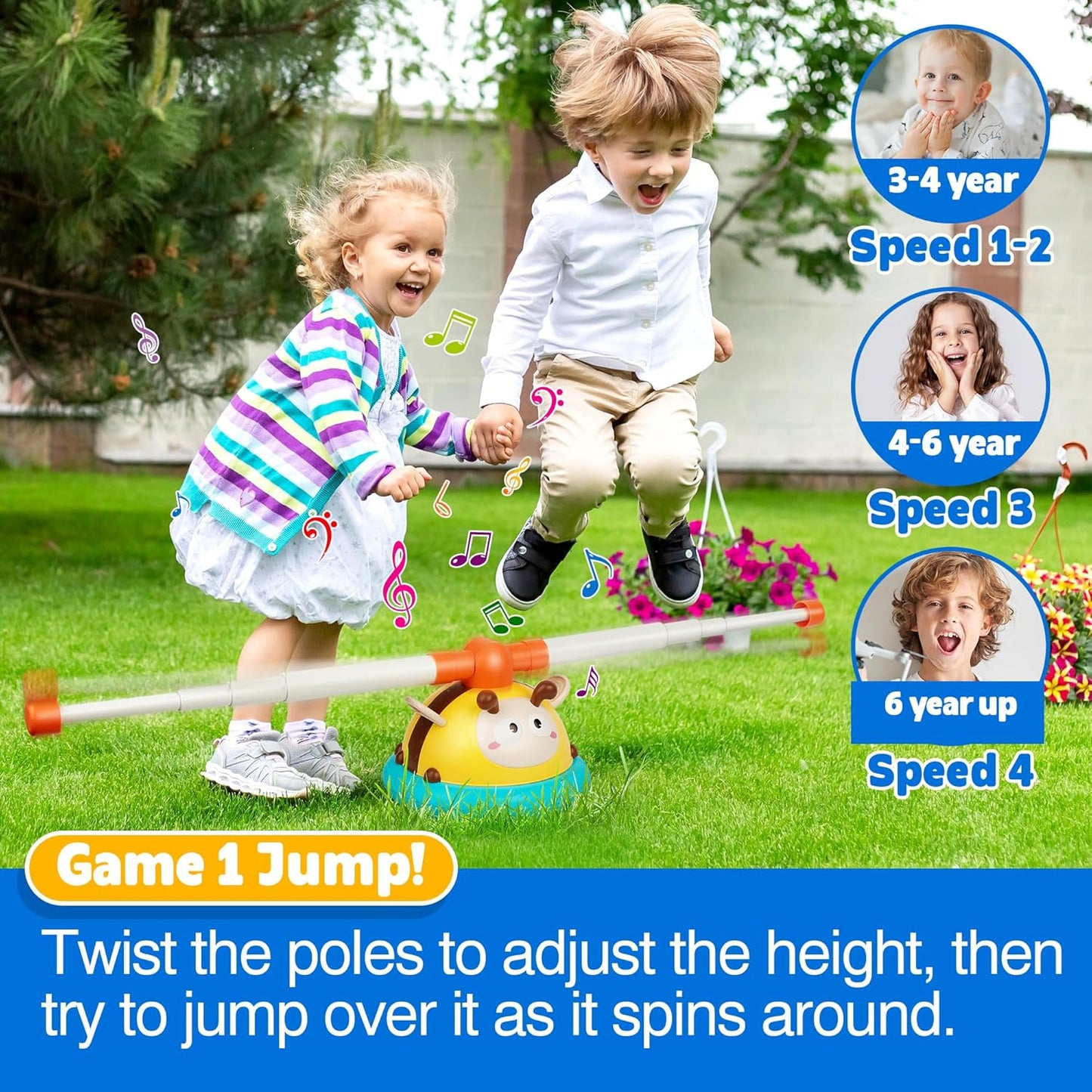 Outdoor Toys for Kids Ages 4-8, 2 in 1 Musical Jump Outdoor Games Toys, Toss Ring Game, Indoor Sport Toys Gift for Boys 3-6 Years