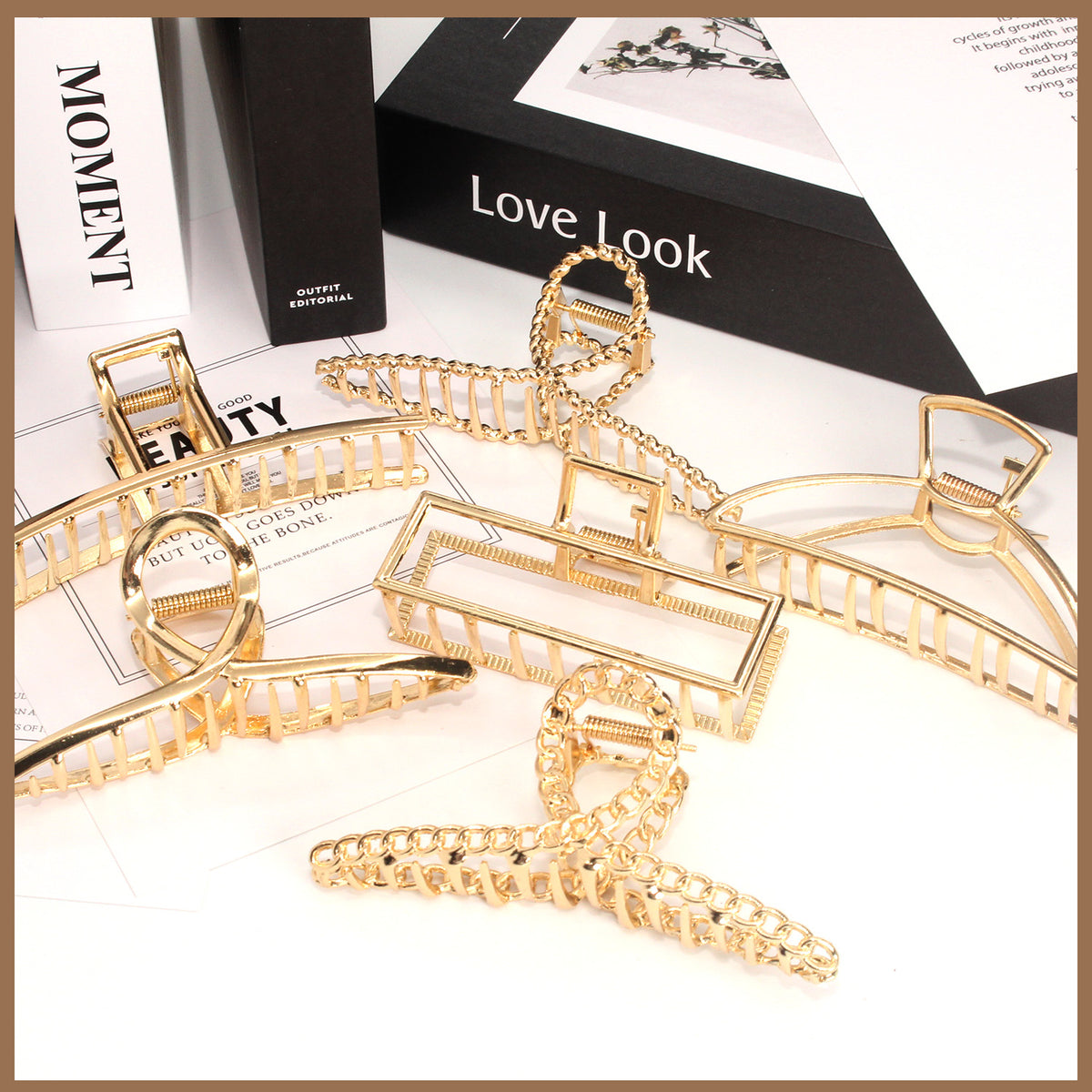 Style-Carry 6 Pcs Large Metal Hair Claw Clips for Thick Hair, Non-Slip Gold Color Jaw Clamps, Fashion Styling Hair Accessories for Women Girls
