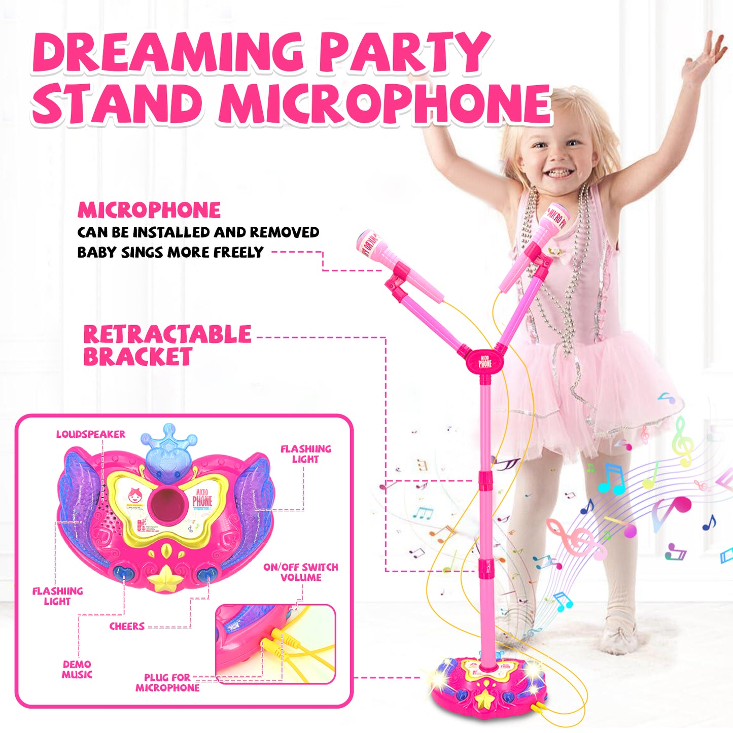 Kids Microphone Toys for Girls 3-6 Years, Karaoke Musical Instrument Toy, Standing Microphone Gift