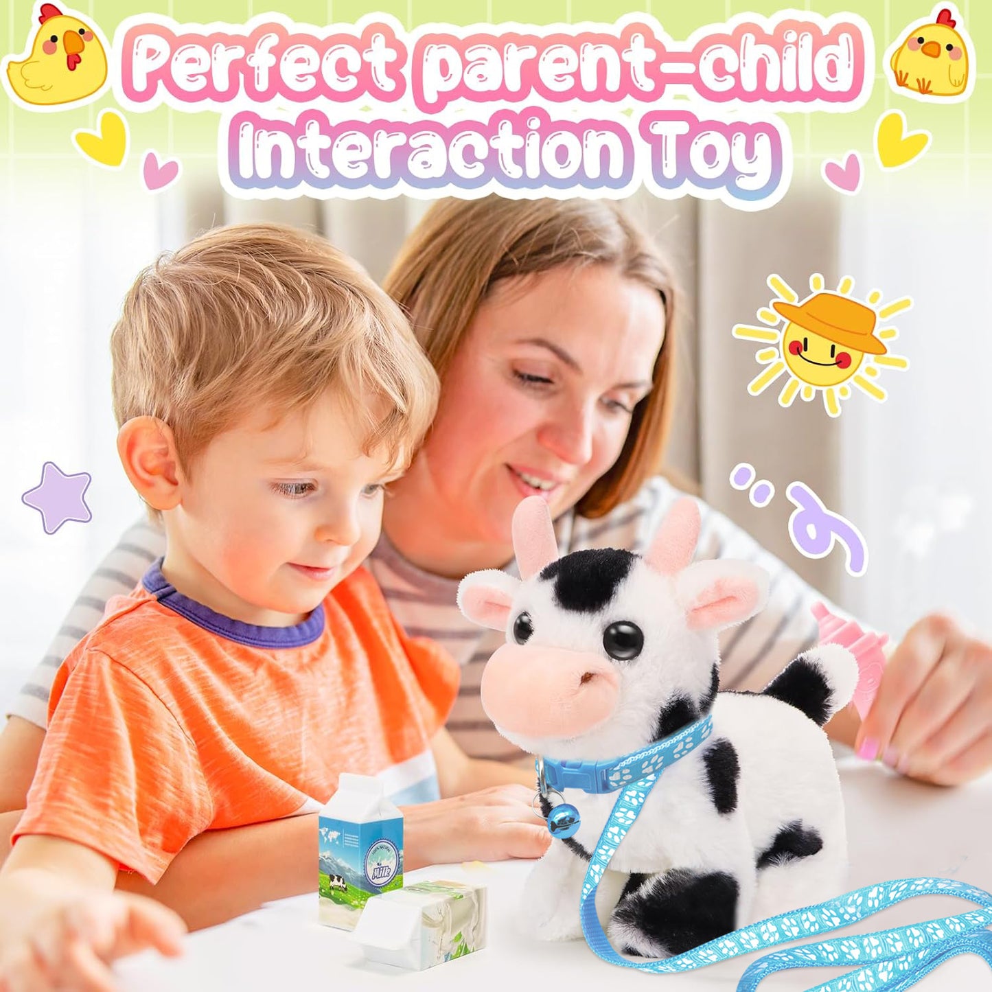 Plush Walking Cow Toy for Kids,Walking Plush Toys for Toddler 2 Year Old Birthday Easter Gifts