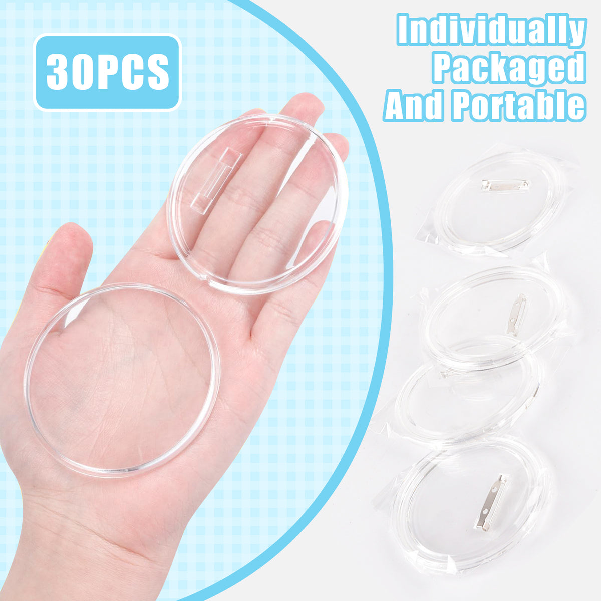 Style-Carry 30 Pcs 2.3inch Blank Acrylic Pin Badges, Plastic Clear Craft Button with Safety Pins, Reusable for DIY Crafts, Custom Picture