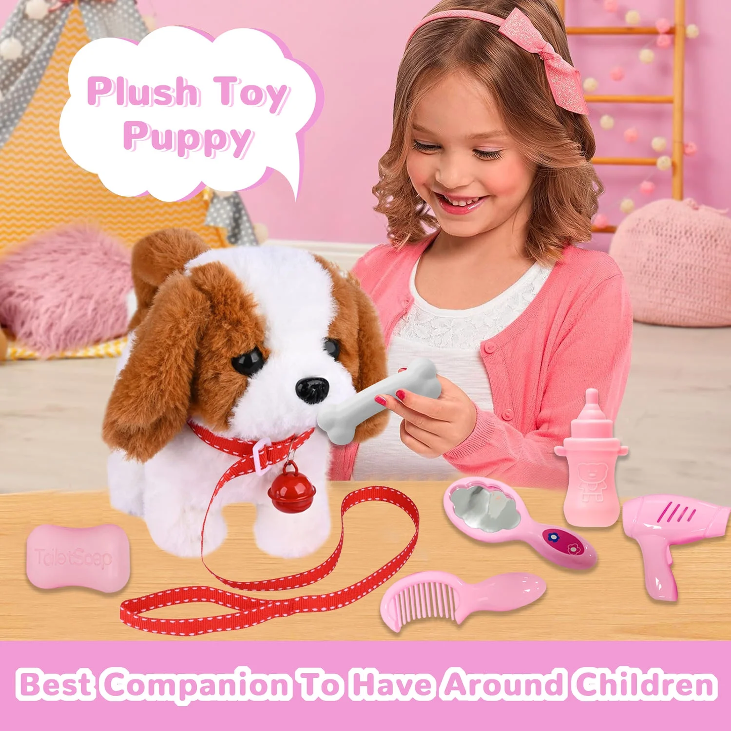 INvench Plush Toys for Kids, Walking Puppy Toy Dog, Interactive Dog Toy for Toddler 2-4 Year Old Christmas Birthday Gifts