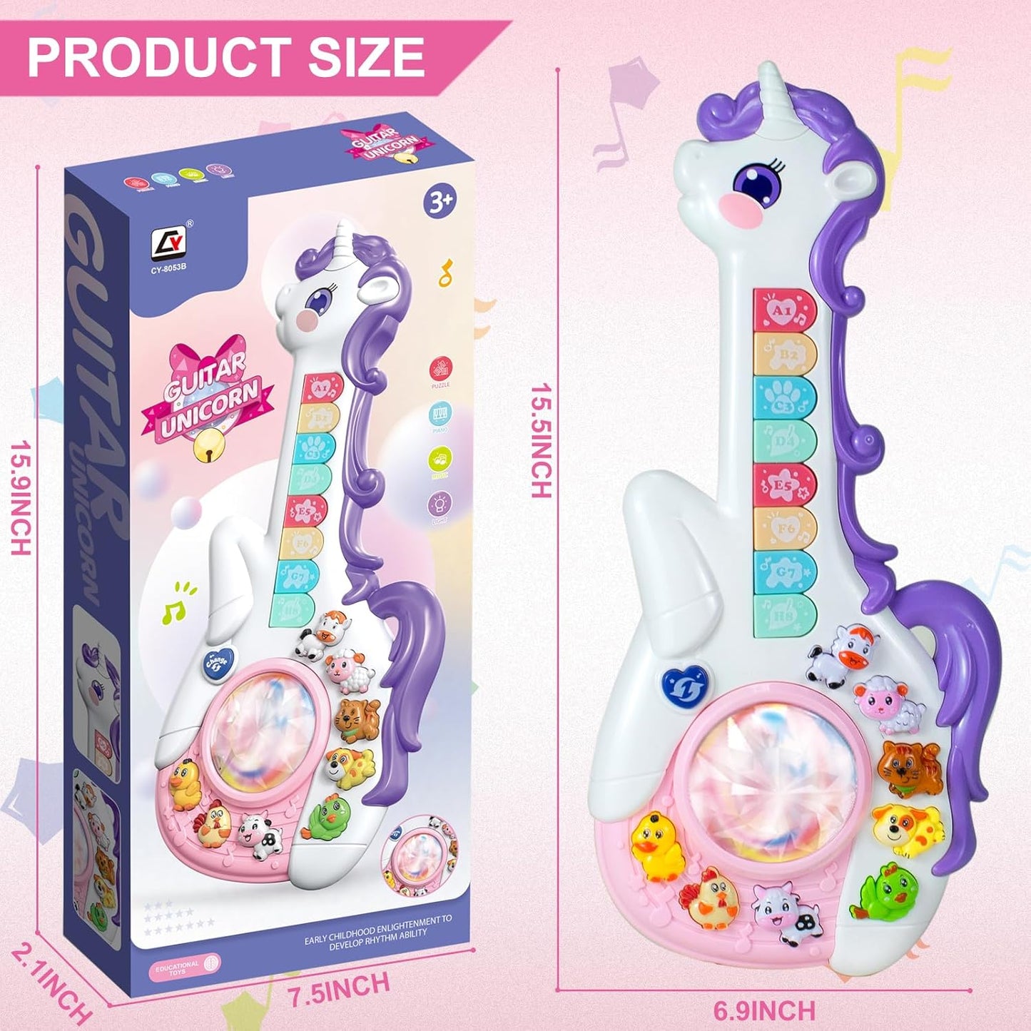 Baby Musical Sensory Toys for Toddlers 1-3 Years, Educational Learning Toys,Toddler Guitar Toys for Girls Aged 1 2 3 Years Old Christmas Gifts