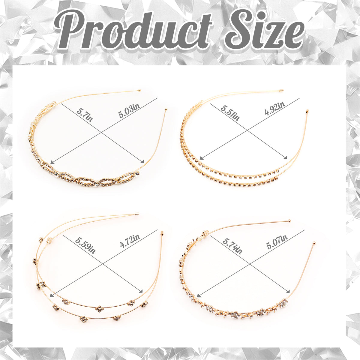 Style-Carry 4 Packs Gold Zircon Rhinestone Thin Headbands, Elegant Decorative Hair Bands for Women, Hair Accessories for Daily Makeup Wedding Prom Party