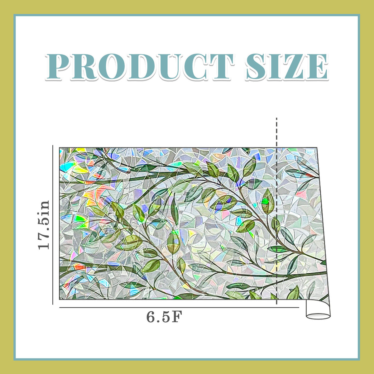 Window Film Privacy Covering, 3D Glue-Free Stained Glass Window Clings, Static Glass Sticker for Home, Green Leaves, 17.5" x 78.7" (45 x 200cm)
