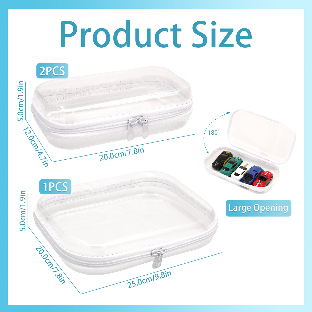 3 Pcs Clear Hard Shell Zipper Case, Transparent Waterproof Makeup Bag, Portable Travel Storage Organizer Pouch for Toy, Cosmetics, Stationery (2 Sizes)