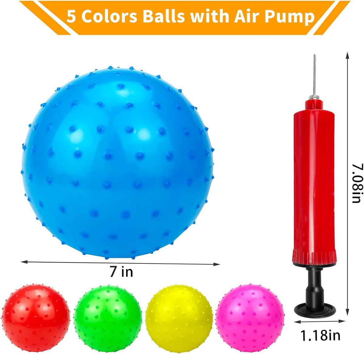 8 Pack Knobby Sensory Balls for Toddlers 1-3, Bouncy Balls for Indoor Outdoor Sport Toys Beach Ball with Pump