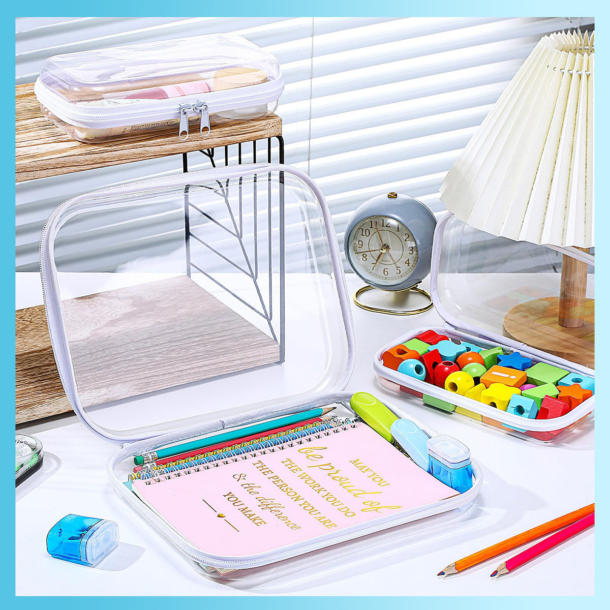 3 Pcs Clear Hard Shell Zipper Case, Transparent Waterproof Makeup Bag, Portable Travel Storage Organizer Pouch for Toy, Cosmetics, Stationery (2 Sizes)