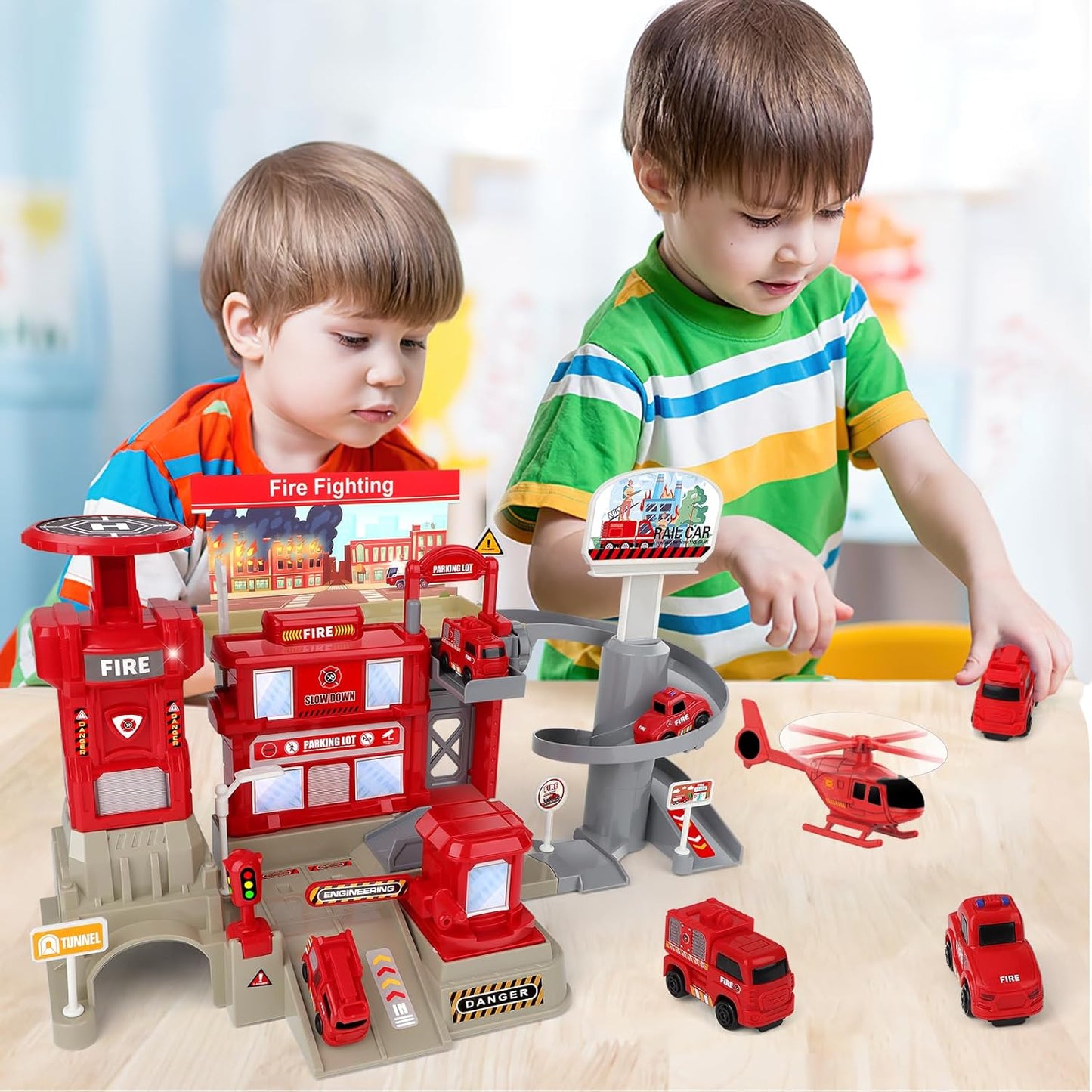 Fire Station with Fire Truck Set, Toys for 3 4 5 6 Year Old Boys, Cars Toy Set for Toddler Ages 3-6