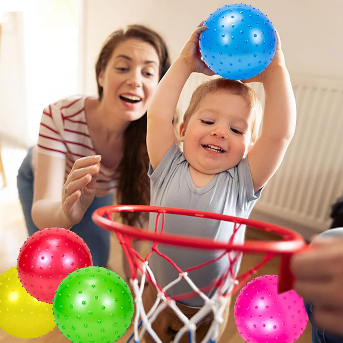 8 Pack Knobby Sensory Balls for Toddlers 1-3, Bouncy Balls for Indoor Outdoor Sport Toys Beach Ball with Pump