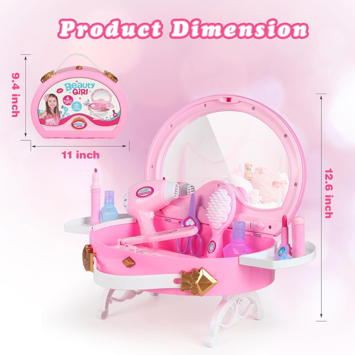 Pretend Play Vanity Set Kids Toys for Girls 3 4 5 6 Year Old, Princess Kids Toys for Girls 3-6 Years