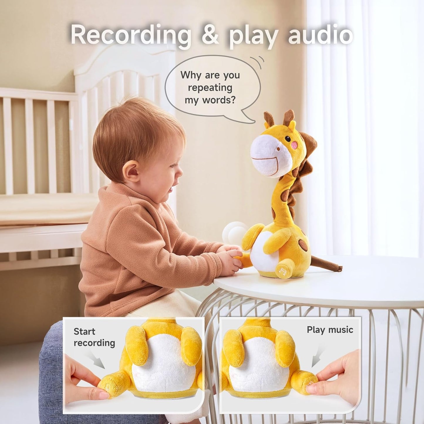 Dancing Talking Giraffe Toy,Record & Repeating What You Say, Singing Plush Animal Toys for Toddler Boys Girls Christmas Gifts