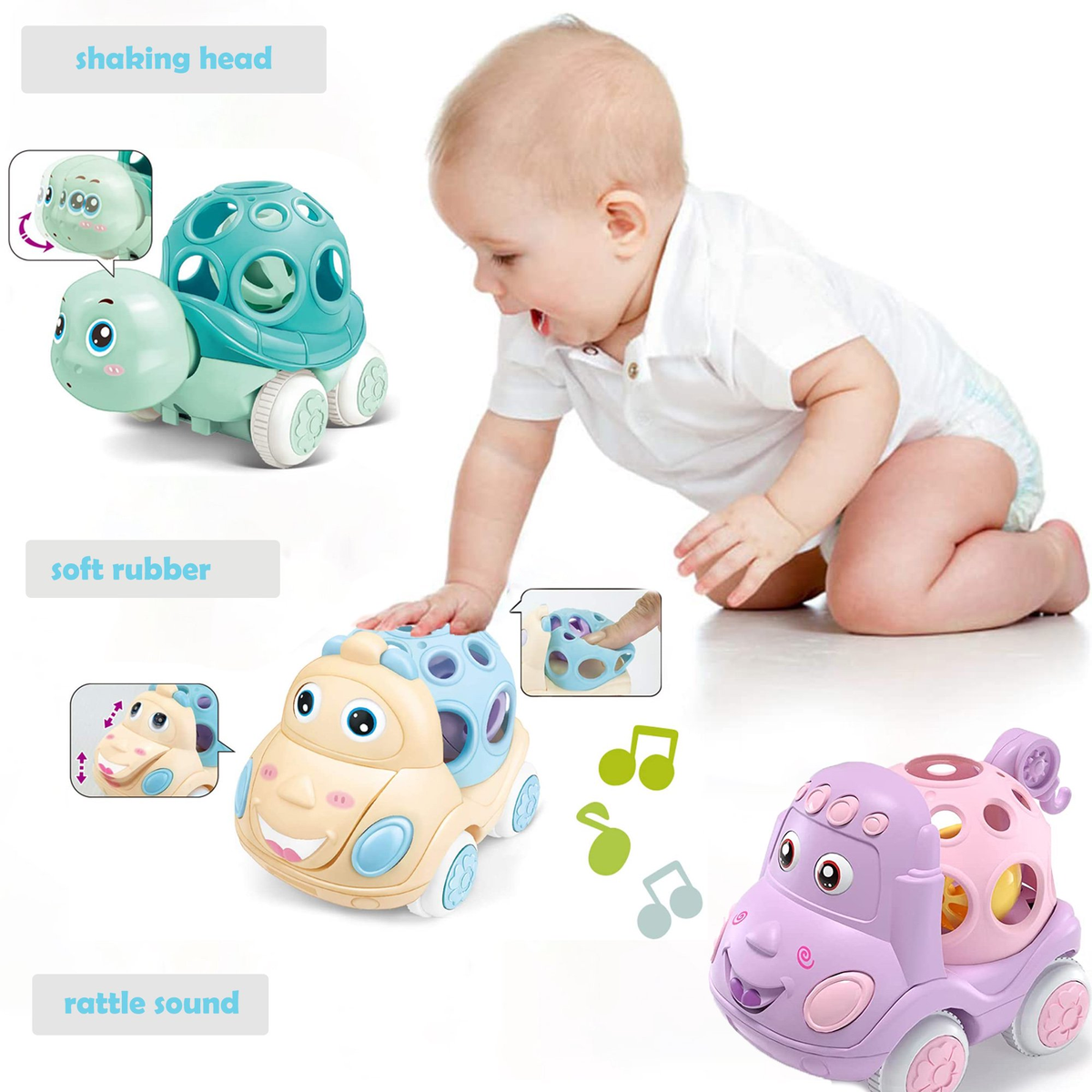 Baby Toys for 12-24 Months, Car Toys for 1 Year Old Toddler, Rattle & Roll Toys for Baby Boys Girls Gifts