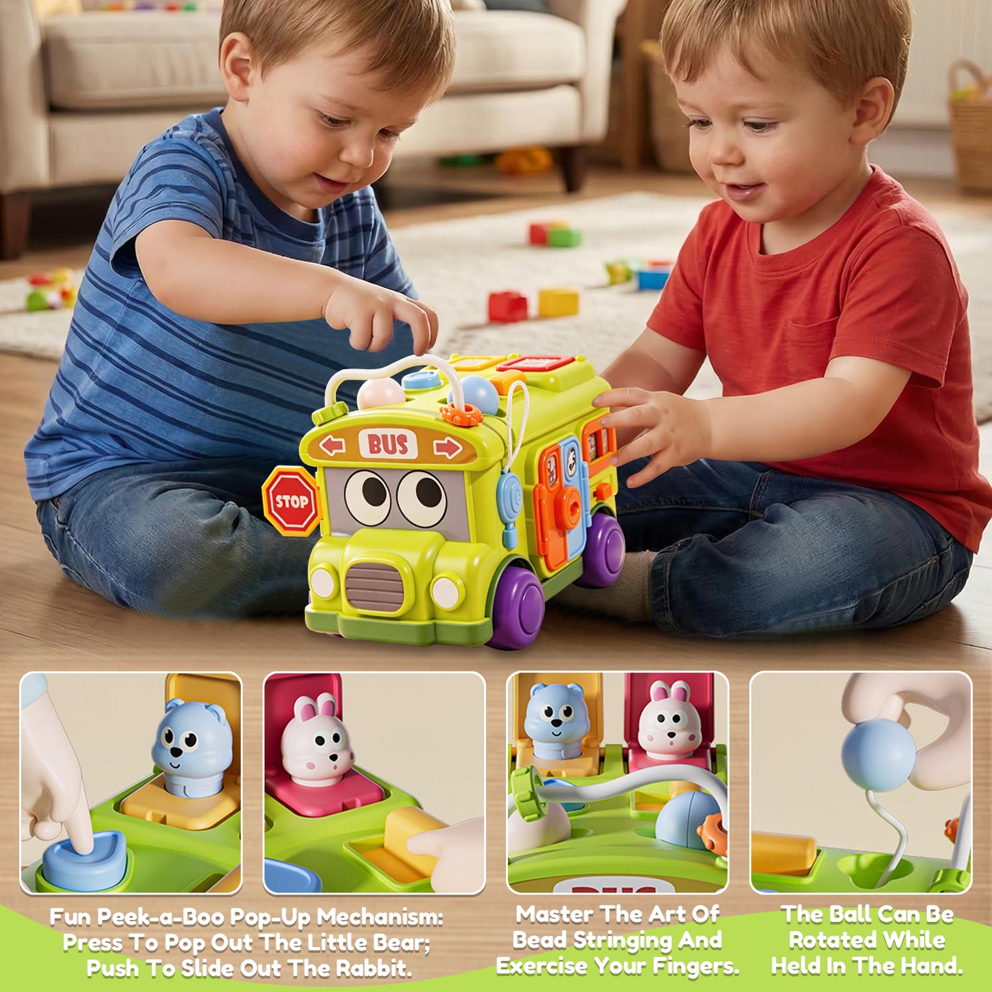 Baby Bus Toy for 1 Year Old, Montessori Toy for 6-12 Months Boys Girls, Learning Educational Toys for Toddlers 1-3