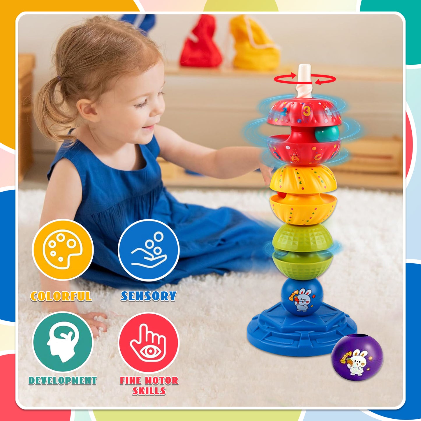Baby Toys for 12-24 Months, Montessori  Spinning Stacking Toys for 1 Year Old, Shape Sorter Toy for Toddlers 1-3, Learning Toys for 1 2 3 Year Old Boys Girls