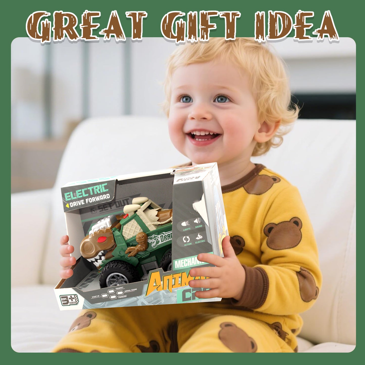 Dinosaur Truck Toy, Car Toys for Boy 3-6 Years, Lights Up Toy Truck for Toddlers 3 4 5 6 Years Old, Birthday Gift for Kids