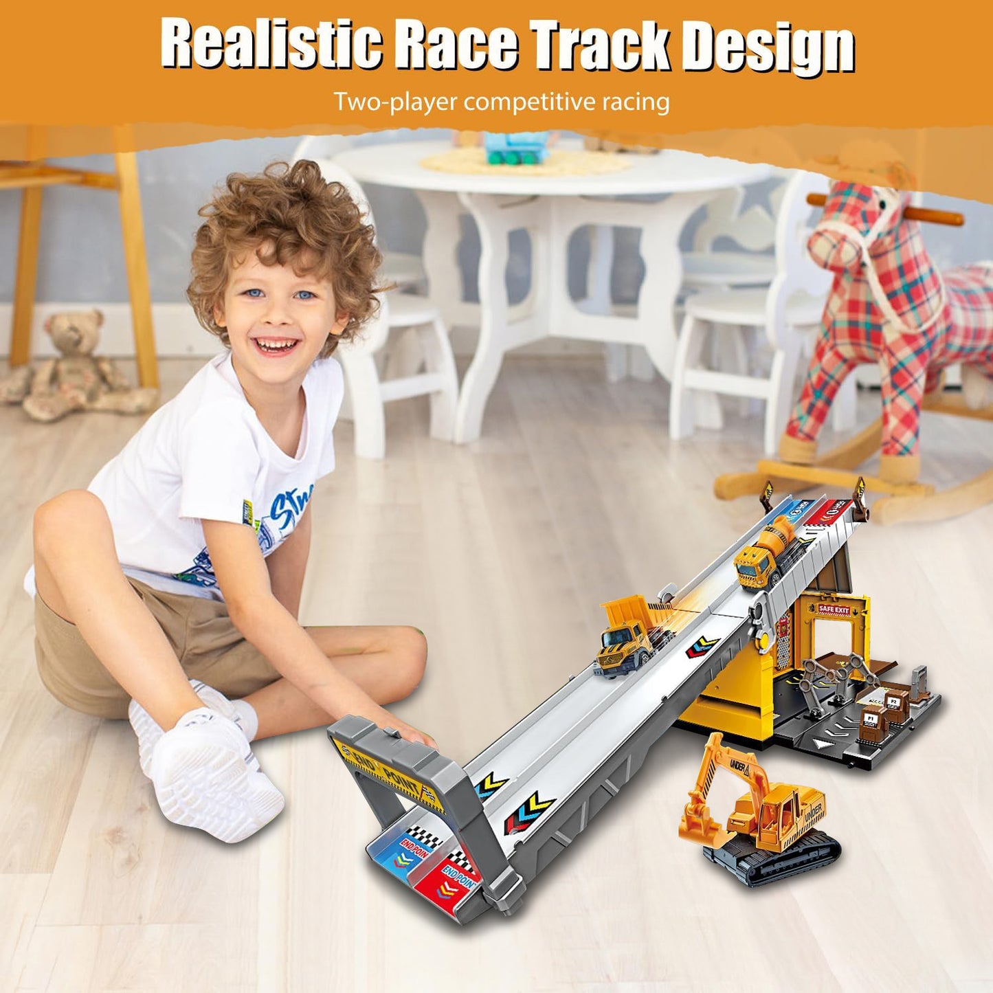 Race Tracks Toys for Boys 3-6 Years, Truck Transport Car Toys, Toddler Racing Car Birthday Gift