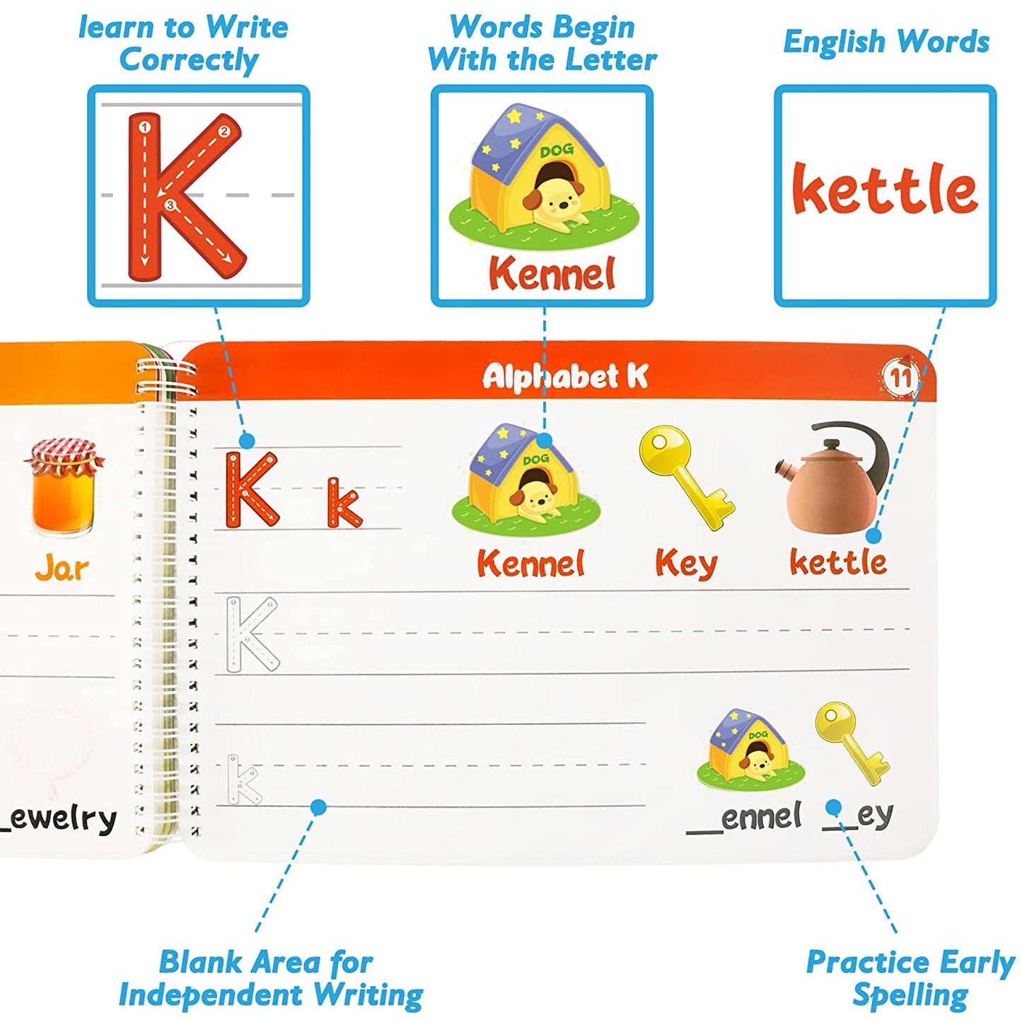 Handwriting Practice Book for Kids, Toddlers Preschool Educational Learning Toys for Girls Boys 3-6 Years