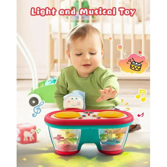 Style-Carry Baby Toys for 6-12 Months, Toddler Musical Instruments Toys, Rotating Light Up Learning Toys, Drum Toy for 1 Year Old Boys Girls