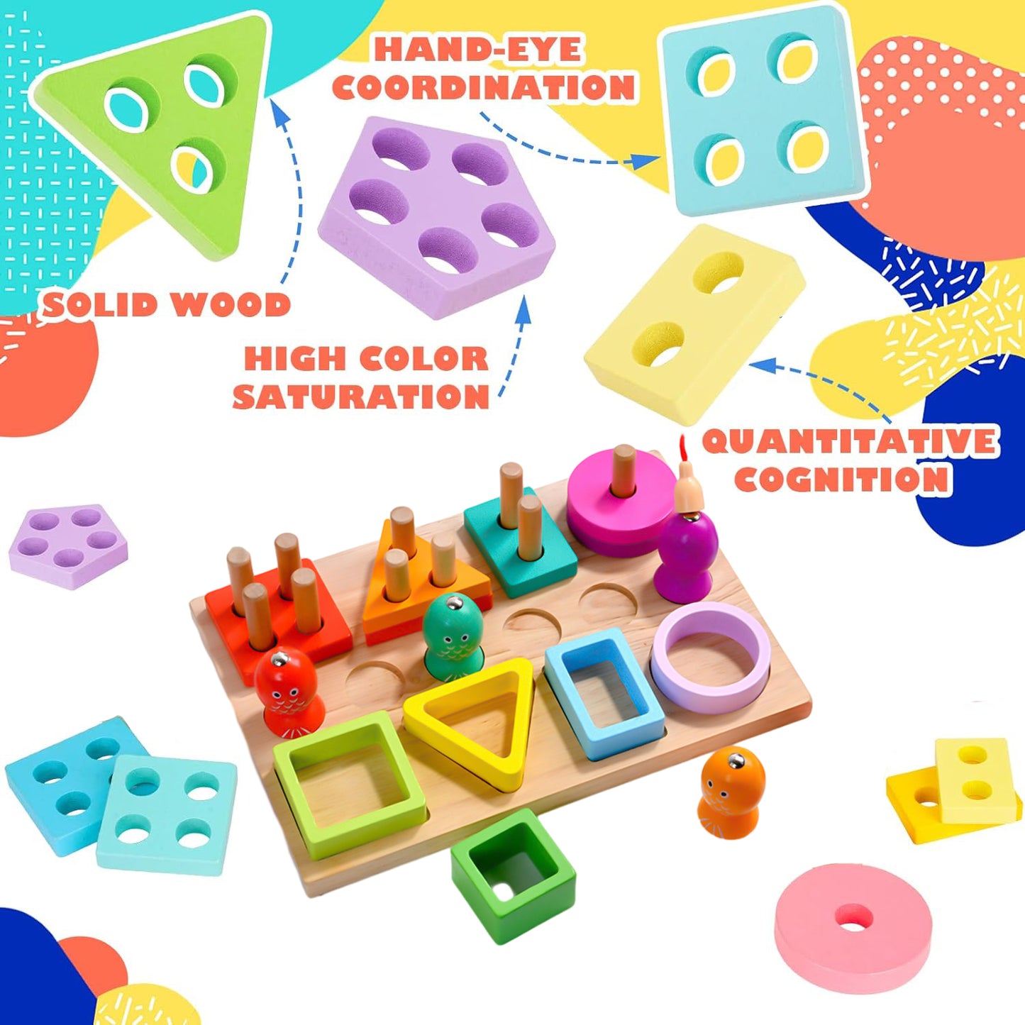 Montessori Toys for 1 2 Year Old Boy and Girl, Shape Sorting and Stacking Toy for Toddlers 1-3, Learning Educational Toys for 1 2 3 Year Old Boys Girls