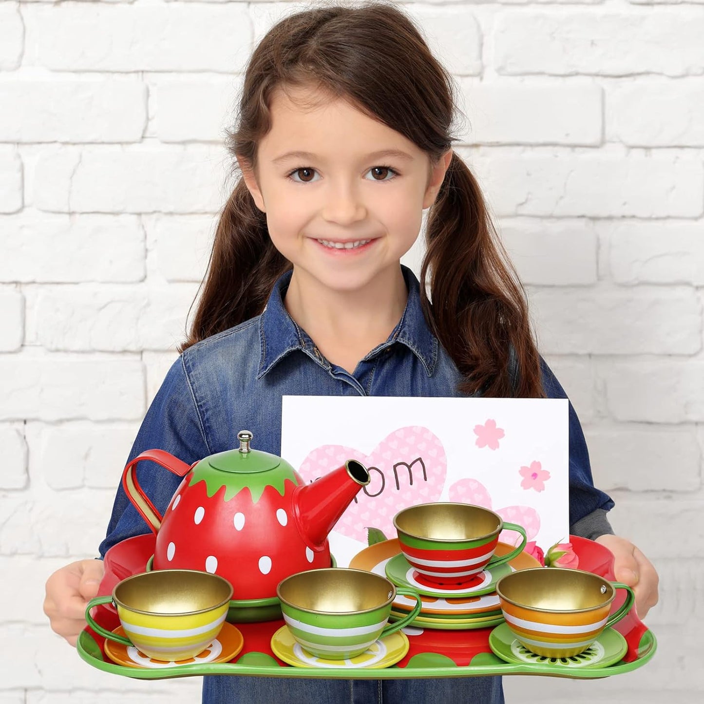 Style-Carry Kids Tea Set for Little Girls, Princess Tea Party Set for Toddlers Flower Design Toy Tea Set, Pretend Play Toys for Girls 3 4 5 6 Year Old Toddlers (Fruit)