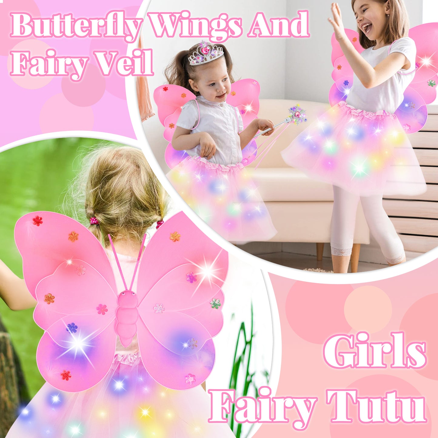 Style-Carry Princess Toys for Toddler Girls 3 4 5 6 Year Old, Princess Dress Up for Girls 3-6, Light Up Butterfly Wings Toddler Toys Age 2 3 4 5 Girls