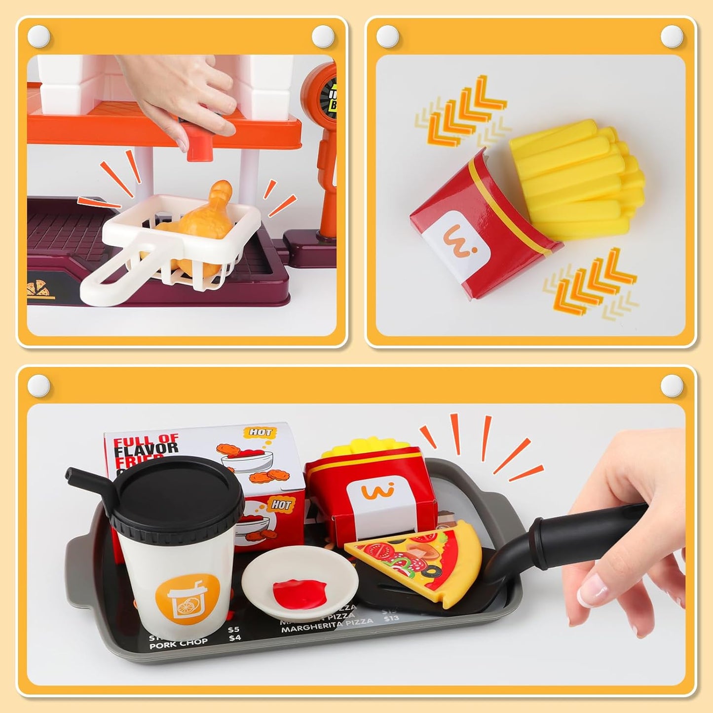 Style-Carry Pretend Play Pizza Store Toy for Kids, Pretend Play Food Accessories, Kitchen Cooking Playset, Gift for 3 4 5 6 7 Years Old Boys Girls