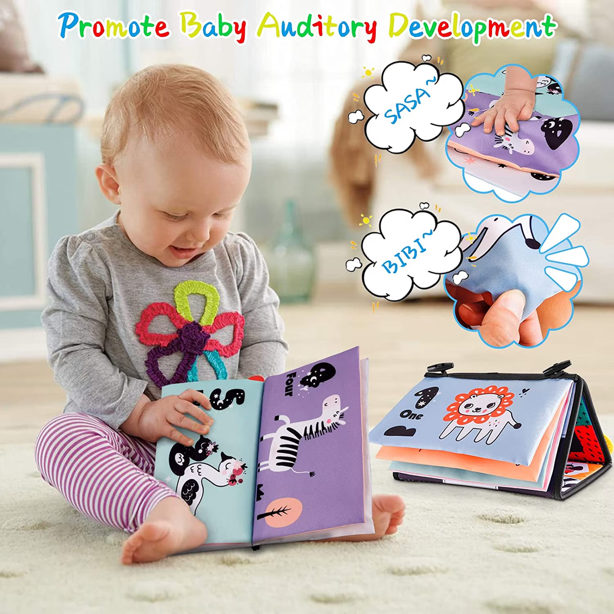 Baby Toys 6-12 Months, Tummy Time Mirror Books with Teether, Montessori Sensory Toy for Infant 3-6 Gift