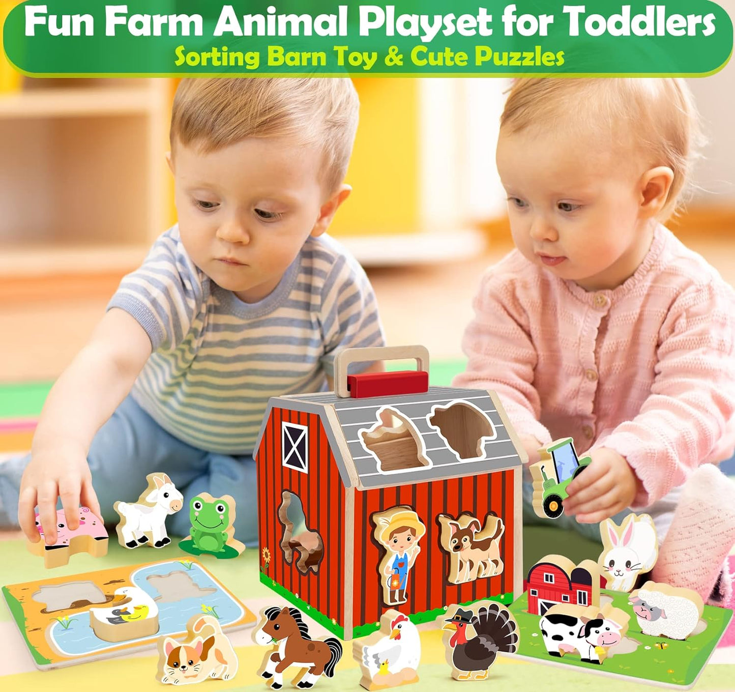 Montessori Toys for 1 Year Old, Wooden Farm Animals Toy for Toddlers 1-3, Learning Educational Toys for 1 2 3 Year Old Boys Girls
